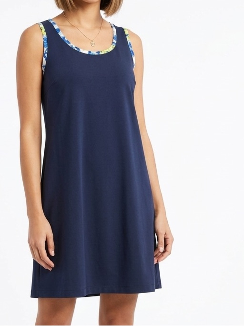 J. JILL FIT Navy Blue Water Resistant Athleisure Mini Dress w Floral Trim